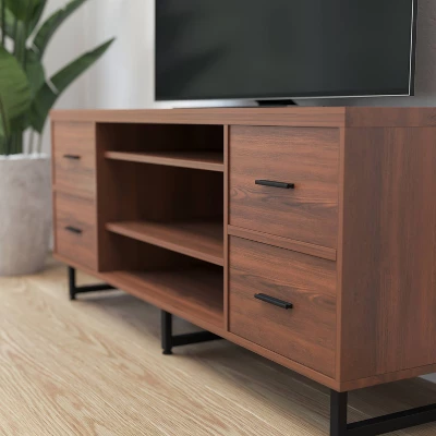 Cambridge Three Shelf And Four Drawer TV Stand For TVs Up To 65" With Square Metal Legs Rustic - Merrick Lane 3 Cambridge Three Shelf And Four Drawer TV Stand For TVs Up To 65" With Square Metal Legs Rustic - Merrick Lane