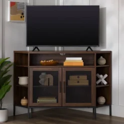 Corner TV Stand For TVs Up To 55" With Metal Mesh Doors - Saracina Home -Lush Living Store GUEST 37c2fa85 ab08 4b35 a28d 41518b8299c5
