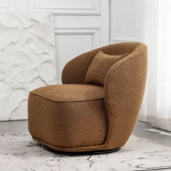 Boucle Upholstered Swivel Barrel Chair - Kinwell -Lush Living Store GUEST 37db4576 c2b1 4d40 8394 d860be9d818a