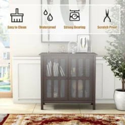 Costway Storage Buffet Cabinet Glass Door Sideboard Console Table Server Display Brown -Lush Living Store GUEST 38168f19 01cc 44f1 9389 bb52fe8d90fe