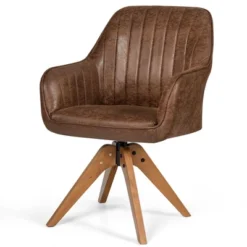 Costway Mid Century Swivel Accent Chair Hot-Stamping Cloth Armchair Retro Brown -Lush Living Store GUEST 38ac1317 4ccf 48b6 beff fc1b38063a4f