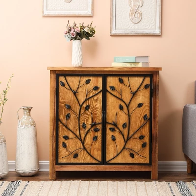 LuxenHome Pine Wood Metal Branches 2-Door Storage Cabinet. 3 LuxenHome Pine Wood Metal Branches 2-Door Storage Cabinet.