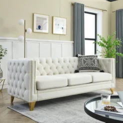 Living Room Modern Velvet Sofa With Button Tufted Square Arms And Metal Legs - ModernLuxe 29 Living Room Modern Velvet Sofa With Button Tufted Square Arms And Metal Legs - ModernLuxe -Lush Living Store GUEST 38c95256 5ae5 4c8b af6a 419fc22c01fb