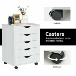 Costway 5 Drawer Dresser Storage Cabinet Chest W/Wheels For Home Office White -Lush Living Store GUEST 38dc1711 0155 4801 8fc5 f39aab2a4a9a