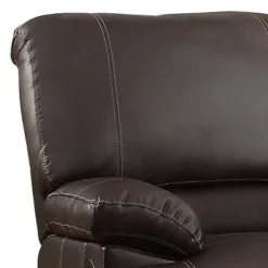 Leather Double Reclining Sofa With Drop Down Cup Holders Brown - Benzara
