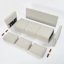 Hana Modern Linen Fabric Sofa/Couch With Armrest Pockets - Mellow -Lush Living Store GUEST 38ea6bce 12a7 4e25 882f e1e3d74ed39f
