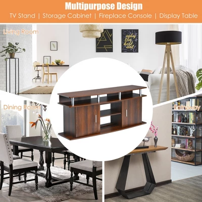 Costway 63'' TV Stand Entertainment Console Center W/ 2 Cabinets Up To 70'' BlackWalnut 10 Costway 63'' TV Stand Entertainment Console Center W/ 2 Cabinets Up To 70'' BlackWalnut - Image 8