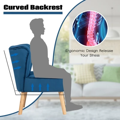 Costway Leisure Chair And Ottoman Thick Padded Velvet Tufted Sofa Set W/ Wood Legs PinkBlue Green 6 Costway Leisure Chair And Ottoman Thick Padded Velvet Tufted Sofa Set W/ Wood Legs PinkBlue Green - Image 4