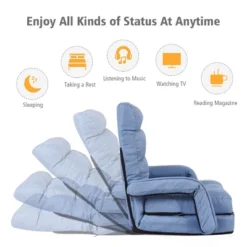 Costway Folding Floor Armchair W/6-position Adjustable Back & Lumbar Pillow Blue -Lush Living Store GUEST 39f556f2 518d 4673 8dc7 13d56bf60e30