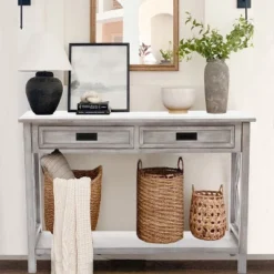 LuxenHome Gray Wood 2-Drawer 1-Shelf Console And Entryway Table -Lush Living Store GUEST 3a15049d 7697 4c29 8f77 243f0dd01430