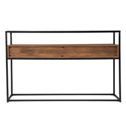 Slehidi Glass Top Console Table With Storage Black/Natural - Aiden Lane -Lush Living Store GUEST 3a769a5f cabe 4f2e 8d8b 1b297d37d734