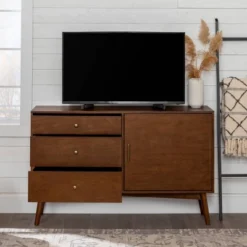 Mid-Century Modern With Closed Storage TV Stand For TVs Up To 58" Walnut - Saracina Home -Lush Living Store GUEST 3ae8f806 6b03 47b3 bca8 7ce73d560a21