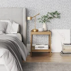 Hayes Solid Wood Rattan And Glass Top Side Table Brushed Light Brown - Nathan James