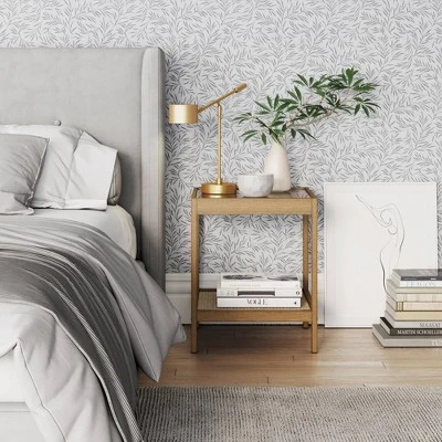 Hayes Solid Wood Rattan And Glass Top Side Table Brushed Light Brown - Nathan James 3 Hayes Solid Wood Rattan And Glass Top Side Table Brushed Light Brown - Nathan James