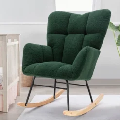 Epping Accent Modern Armchair Faux Shearling Fabric Nursery Glider Rocker, Wingback Chair Rocking Chairs-Maison Boucle -Lush Living Store GUEST 3b592f4d 9f9a 4a45 9ed8 f7bba461b04a