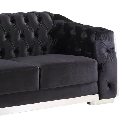 71" Pyroden Loveseat Black Velvet/Chrome Finish - Acme Furniture 9 71" Pyroden Loveseat Black Velvet/Chrome Finish - Acme Furniture - Image 7