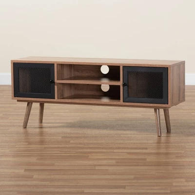 Yuna Natural Wood And Metal 2 Door TV Stand For TVs Up To 40" Brown/Black - Baxton Studio 10 Yuna Natural Wood And Metal 2 Door TV Stand For TVs Up To 40" Brown/Black - Baxton Studio - Image 8