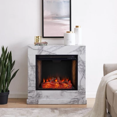 Dridun Faux Marble Fireplace White/Gray - Aiden Lane 18 Dridun Faux Marble Fireplace White/Gray - Aiden Lane - Image 16