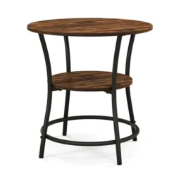 Tangkula 2-Tier Side Table Compact Round Metal Frame Coffee Table W/ Open Shelf Brown 19 Tangkula 2-Tier Side Table Compact Round Metal Frame Coffee Table W/ Open Shelf Brown -Lush Living Store GUEST 3ce8ef34 dea0 4bc5 9572 fd0fd59227fa