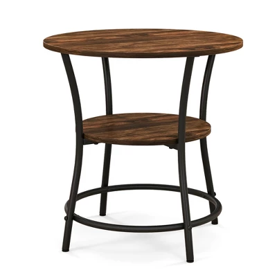 Tangkula 2-Tier Side Table Compact Round Metal Frame Coffee Table W/ Open Shelf Brown 11 Tangkula 2-Tier Side Table Compact Round Metal Frame Coffee Table W/ Open Shelf Brown - Image 9