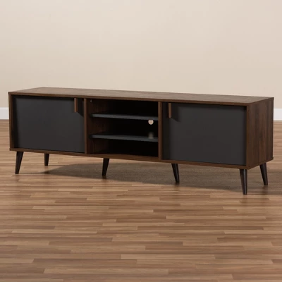 Samuel Finished TV Stand For TVs Up To 55" Walnut Brown/Dark Gray - Baxton Studio 5 Samuel Finished TV Stand For TVs Up To 55" Walnut Brown/Dark Gray - Baxton Studio - Image 3
