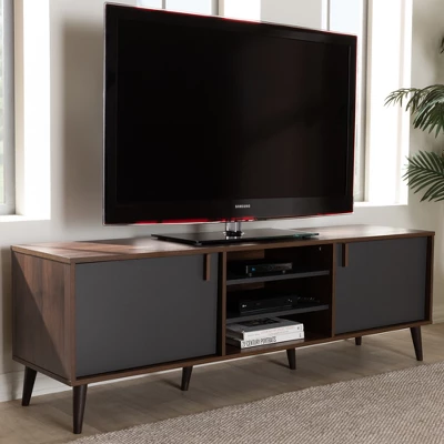 Samuel Finished TV Stand For TVs Up To 55" Walnut Brown/Dark Gray - Baxton Studio 4 Samuel Finished TV Stand For TVs Up To 55" Walnut Brown/Dark Gray - Baxton Studio - Image 2