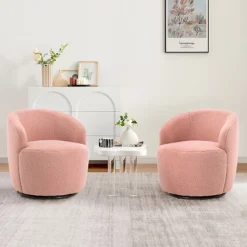 Set Of 2 Fannie 25.60'' Wide Small Size Boucle Upholstered 360° Swivel Barrel Chair-The Pop Maison -Lush Living Store GUEST 3d52e363 27d3 4841 b076 6ee544a5636b