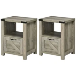 HOMCOM Farmhouse Side Table With 1 Drawer, 1 Open Shelf And Tabletop For Living Room, Set Of 2, Gray Oak -Lush Living Store GUEST 3d5501b6 f0b2 4bc9 8d7f 49b0e6ca031f