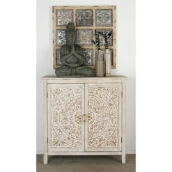 Rustic Wooden Cabinet With Carved Medallion Design Beige - Olivia & May -Lush Living Store GUEST 3d781d14 d2e0 4e73 b0bf 72dd4d262ea2