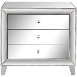 Studio 55D Modern Mirrored Accent Table 30" X 18" With Drawer Silver Beaded Trim For Living Room Bedroom Bedside Entryway House -Lush Living Store GUEST 3d91417b c82e 489a a015 16381c920a7d