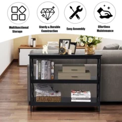 Costway 3-Tier Console Table X-Design Bookshelf Sofa Side Accent Table W/Shelf EspressoBlack -Lush Living Store GUEST 3df23674 d0f5 4f85 88bf 0641bc2f8535