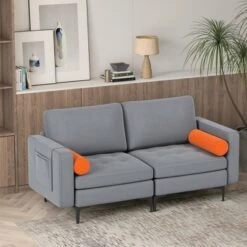 Costway Modern Loveseat 2-Seat Sofa Couch W/ 2 Bolsters Side Storage Pocket Ash Grey -Lush Living Store GUEST 3df803ba 90a9 40fb ade7 9ae5e66b50b1