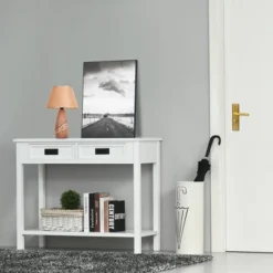 HOMCOM Console Table With 2 Storage Drawers And Open Shelf, Modern Sofa Table For Hallway, Living Room, Or Bedroom, White -Lush Living Store GUEST 3e11a1eb f615 4386 ae98 b2f9a6ae643b