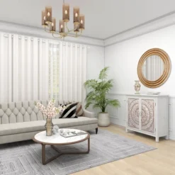 Rustic Wooden Cabinet With Carved Medallion Design Beige - Olivia & May -Lush Living Store GUEST 3e3ec7d5 24eb 4680 86ff 67b187a222d3