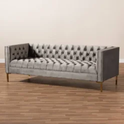 Zanetta Velvet Finished Sofa Gray - Baxton Studio -Lush Living Store GUEST 3e4e4eab 6628 4808 adbc 9567e9a13e64