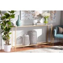 Alessa Glam Metal And Mirrored Glass Console Table Gold - Baxton Studio -Lush Living Store GUEST 3e7e2960 3061 43a6 a412 a0f63096f480