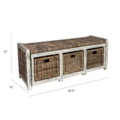 Happimess Rustic 43.3" 3 Drawer Wicker Storage Bench, Gray -Lush Living Store GUEST 3e9d4475 6b9e 4477 9acd f73c01f795f8