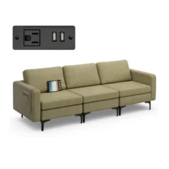 Costway Modular 3-Seat Sofa Couch W/ Socket USB Ports & Side Storage Pocket OrangeDark Grey -Lush Living Store GUEST 3ec09206 7dbc 405c 9955 484e8dfe0793