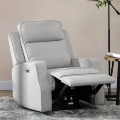 HOMCOM Electric Power Recliner Armchair With USB Charging Station, Sofa Recliner With Linen Upholstered Seat And Retractable Footrest, Gray -Lush Living Store GUEST 3ede51c7 564a 457d 9f57 93763a6cea14