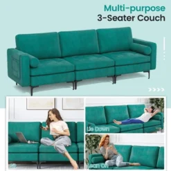 Costway Modern Modular 3-Seat Sofa Couch W/ Side Storage Pocket & Metal Leg Teal -Lush Living Store GUEST 3f0089ec 6dcf 4270 85d5 aadc281a4627