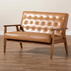 Sorrento Mid-Century Faux Leather Upholstered Wood Loveseat Walnut/Brown - Baxton Studio -Lush Living Store GUEST 3f8e4bfa 8730 43d8 9ae8 fe173b7f42d9