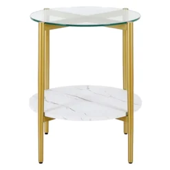 Gold Finish Side Table With Faux Marble Shelf - Henn&Hart -Lush Living Store GUEST 405b2096 d1d3 4408 b657 e6bc331eca77