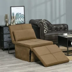 HOMCOM 4-in-1 Multi Function Folding Single Sofa Bed With Retractable Footrest, Convertible Sleeper With Adjustable Backrest, Brown -Lush Living Store GUEST 40a3fb4b 5d37 4973 a231 3cad9852ca46