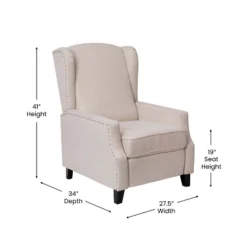 Emma And Oliver Fabric Upholstered Easy Push Back Recliner - Classic Wingback Design With Nailhead Accent Trim And Footrest -Lush Living Store GUEST 40e5f3be 1f80 4357 a5df af2f79a184bb