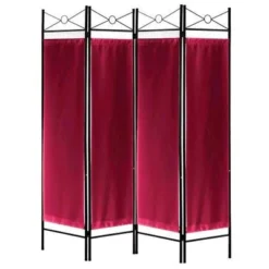 Legacy Decor Metal And Woven Fabric Room Divider With Two Way Hinges