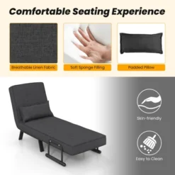 Costway Folding 6 Position Armchair Lounge Couch Convertible Sleeper Bed W/ Pillow Gray -Lush Living Store GUEST 411d15f0 3904 4a74 b6f2 4b246c281ca7