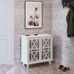 Buffet Cabinet With X-Pattern Doors – Entryway Table With Glass Display Cabinet For Kitchen, Bathroom Or Living Room Storage By Lavish Home (White) -Lush Living Store GUEST 41577872 fceb 4e3d b358 883682679713