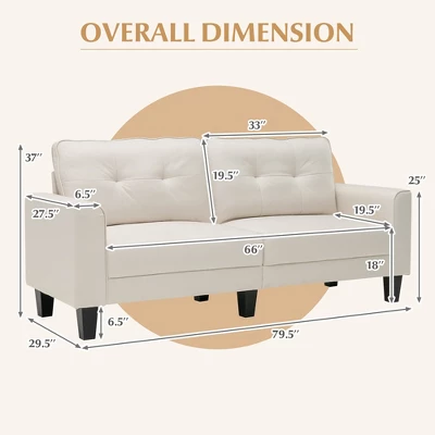 Costway Modern 79.5inch Fabric Loveseat Couch Living Room Sofa For Small Spaces Beige 5 Costway Modern 79.5inch Fabric Loveseat Couch Living Room Sofa For Small Spaces Beige - Image 3