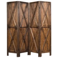 Costway 4Panels Folding Wooden Divider W/x-shaped Design 5.6 Ft Tall Brown -Lush Living Store GUEST 418de53e f069 4dc2 9ccc 64c877a7ac89