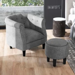 Costway Modern Accent Chair With Ottoman Armchair Barrel Sofa Chair With Footrest Grey 13 Costway Modern Accent Chair With Ottoman Armchair Barrel Sofa Chair With Footrest Grey -Lush Living Store GUEST 41db5b6a d838 4351 87c2 54106f517304